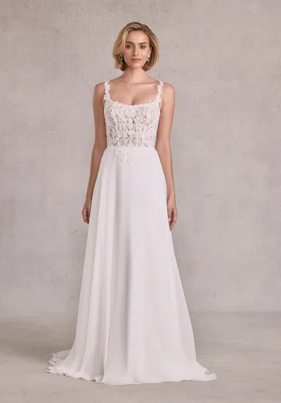 Mgny Madeline Gardner New York 15108 A Line Corset Long 3d Floral Applique Wedding Dress In White