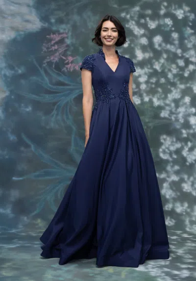 Mgny Madeline Gardner New York 2070018 A Line Formal Long Evening Dress In Blue