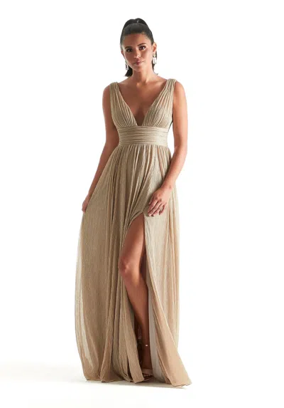 Mgny Madeline Gardner New York 21841 Pleated Long Formal Dress In Gold
