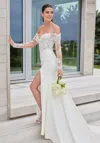 Mgny Madeline Gardner New York 2702 Long Simple Lace Wedding Dress In White
