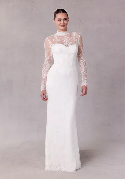 Mgny Madeline Gardner New York 2709 Long Sleeve Lace Wedding Dress In White