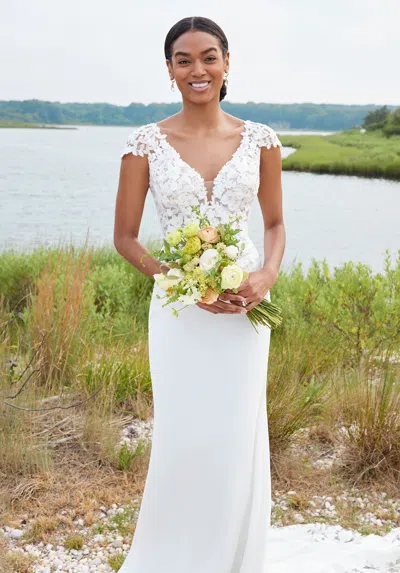 Mgny Madeline Gardner New York 2722 Long 3d Floral Applique Wedding Dress In White