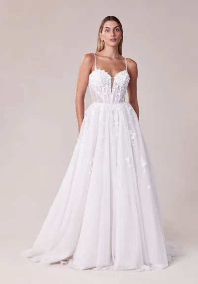 Mgny Madeline Gardner New York 2724 A Line Corset Long Ball Gown Wedding Dress In White