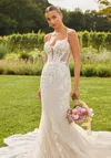 Mgny Madeline Gardner New York 2729 Glitter Long Fitted Beaded Lace Wedding Dress In White