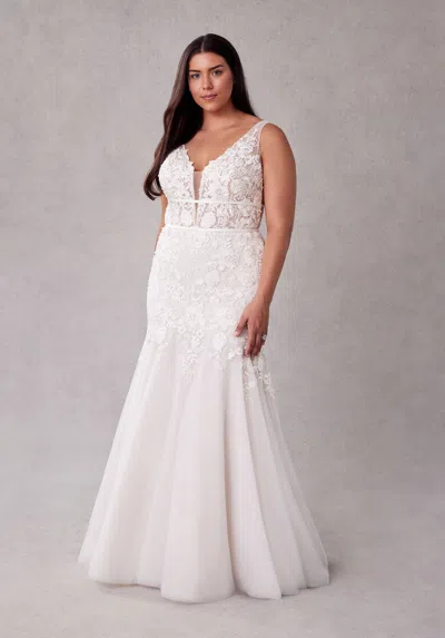 Mgny Madeline Gardner New York 3457 Long Mermaid Plus Size Wedding Dress In White