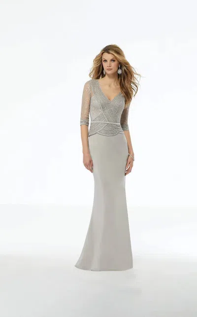 Mgny Madeline Gardner New York 72117 Beaded Long Formal Lace Evening Dress In Silver