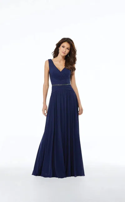 Mgny Madeline Gardner New York 72131 Formal Long A Line Beaded Dress In Blue