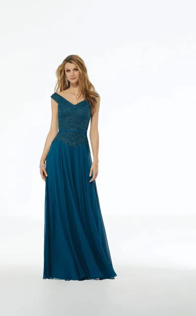 Mgny Madeline Gardner New York 72134 Beaded Long Formal A Line Evening Dress In Blue