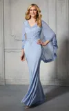 Mgny Madeline Gardner New York 72401 Beaded Long Formal Capelet Evening Dress In Blue
