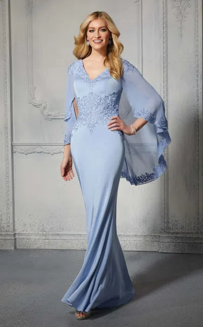 Mgny Madeline Gardner New York 72401 Beaded Long Formal Capelet Evening Dress In Blue