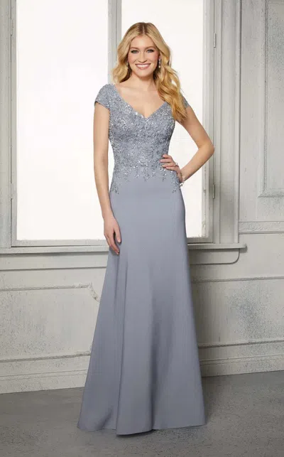 Mgny Madeline Gardner New York 72421 Long Formal A Line Beaded Lace Evening Dress In Gray