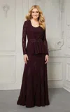 Mgny Madeline Gardner New York 72422 Long Formal Two Piece Jacket Evening Dress In Burgundy