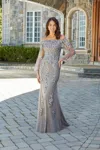 Mgny Madeline Gardner New York 72734 Long Sequin Lace Formal Dress In Gray