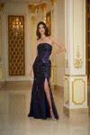 Mgny Madeline Gardner New York 72801 Long Formal Sequin Evening Dress In Blue