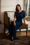 Mgny Madeline Gardner New York 72815 Long Formal Flutter Sleeve Evening Gown In Blue