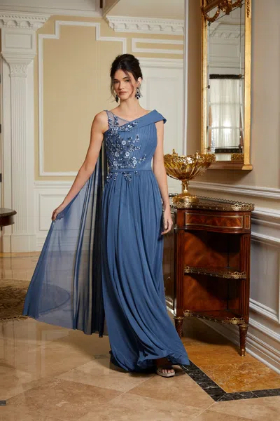 Mgny Madeline Gardner New York 72817 Formal Evening Cape Long Gown In Blue