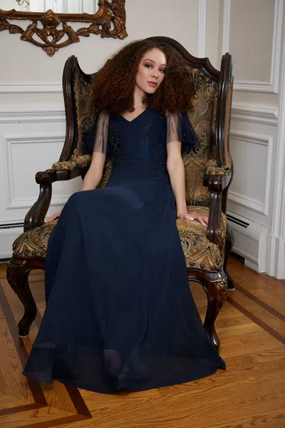 Mgny Madeline Gardner New York 72819 Beaded Formal Evening Long Gown In Blue