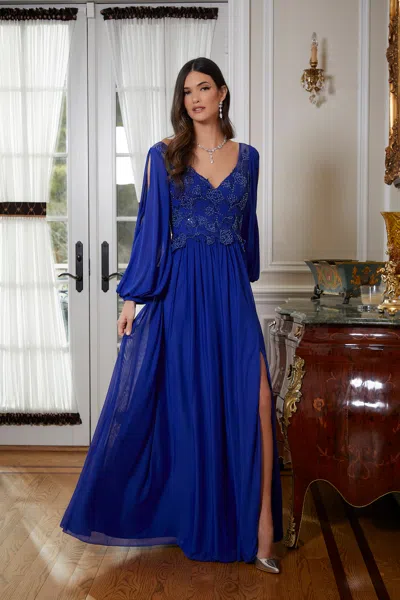 Mgny Madeline Gardner New York 72822 Long Sleeve Mother Of The Bride Formal Dress In Blue