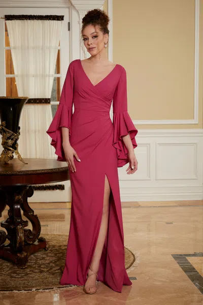 Mgny Madeline Gardner New York 72830 Long Bell Sleeves Formal Dress In Pink