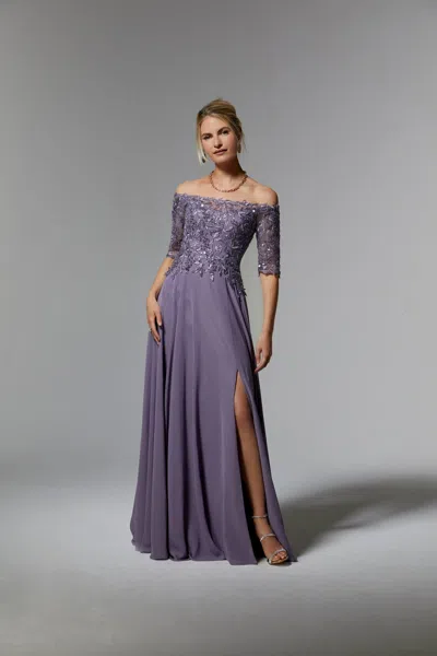 Mgny Madeline Gardner New York 72907 Long Beaded Formal Evening Dress In Purple