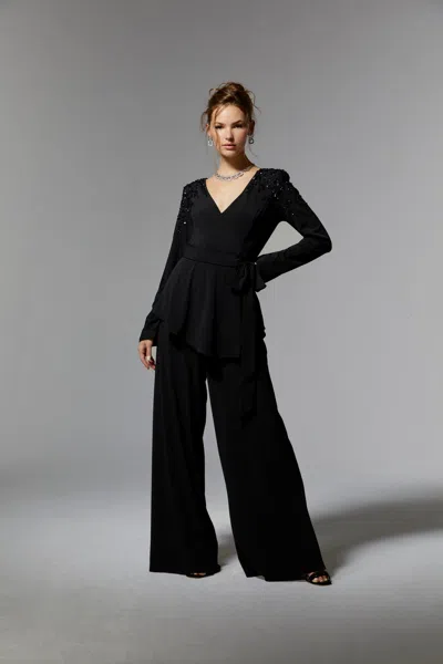 Mgny Madeline Gardner New York 72911 Long Sleeve Formal Beaded Pant Suit In Black