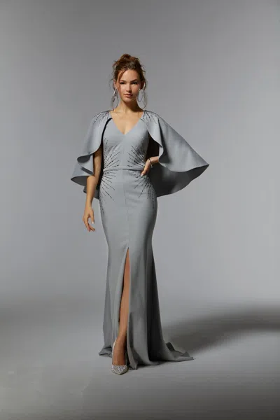 Mgny Madeline Gardner New York 72914 Evening Long Dress With Detachable Cape In Gray