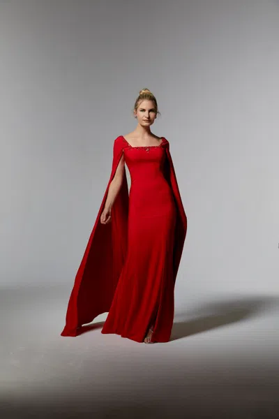 Mgny Madeline Gardner New York 72915 Long Formal Gown With Detachable Cape In Red