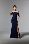 Mgny Madeline Gardner New York 72919 Long Formal Beaded Floral Evening Gown In Blue