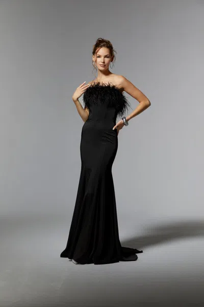 Mgny Madeline Gardner New York 72923 Long Formal Feathered Dress In Black