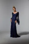 Mgny Madeline Gardner New York 72930 Mother Of The Bride Long Sleeve Dress In Blue