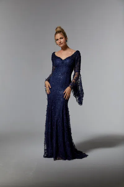 Mgny Madeline Gardner New York 72930 Mother Of The Bride Long Sleeve Dress In Blue