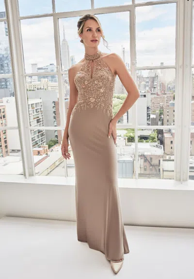 Mgny Madeline Gardner New York 73109 Long Formal Beaded Prom Dress In Brown