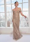 Mgny Madeline Gardner New York 73110 Long Formal Sequin Beaded Evening Dress In Gold