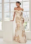 Mgny Madeline Gardner New York 73115 Long Metallic Floral Print Formal Dress In Neutral