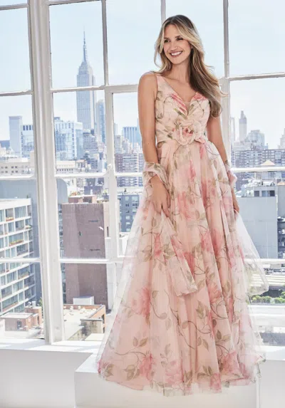 Mgny Madeline Gardner New York 73122 Long Formal A Line Floral Evening Dress In Multi