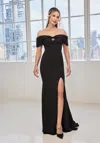 Mgny Madeline Gardner New York 73129 Long Formal Fitted Slit Evening Dress In Black
