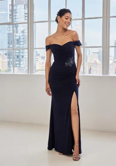 Mgny Madeline Gardner New York 73134 Slit Long Formal Evening Dress In Black