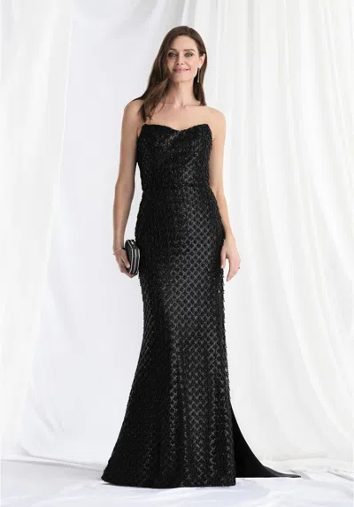 Mgny Madeline Gardner New York 73170 Beaded Formal Long Evening Dress In Black