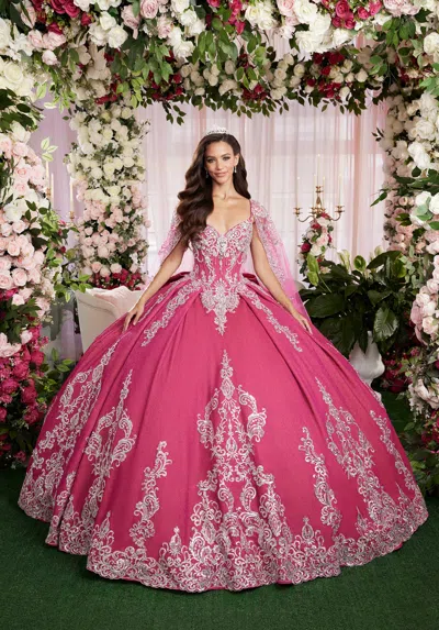 Mgny Madeline Gardner New York 89501 Long Ball Gown Metallic Quinceañera Cape Dress In Pink