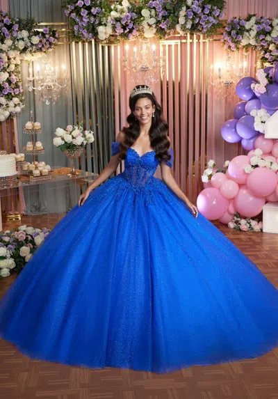 Mgny Madeline Gardner New York 89502 Long Ball Gown Glitter Quinceañera Dress In Blue