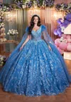 Mgny Madeline Gardner New York 89507 Glitter Long Ball Gown Quinceanera Dress In Blue