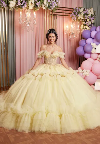 Mgny Madeline Gardner New York 89508 Long Ball Gown Glitter Tiered Quinceanera Dress In Yellow