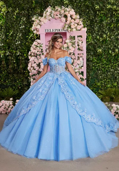 Mgny Madeline Gardner New York 89509 Long Beaded Quinceanera Dress Tiered Ball Gown In Blue