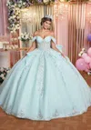 Mgny Madeline Gardner New York 89511 Glitter Pleated Long Quinceañera Dress In Blue