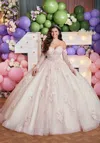 Mgny Madeline Gardner New York 89512 Glitter Floral Applique Long Quinceanera Dress In White