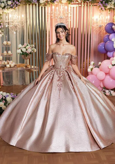 Mgny Madeline Gardner New York 89519 Long Metallic Ball Gown Quinceanera Dress In Pink