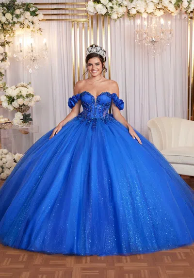 Mgny Madeline Gardner New York 89523 Quinceañera Dress Long Glitter Corset Ball Gown In Blue