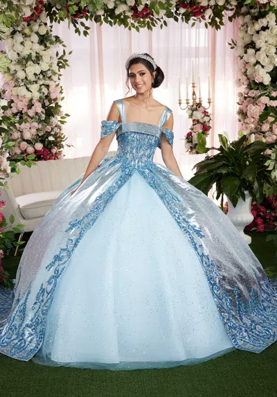 Mgny Madeline Gardner New York 89525 Sweet 16 Long Metallic Quinceanera Dress In Blue