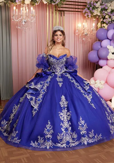Mgny Madeline Gardner New York 89526 Long Peplum Tiered Quinceañera Dress In Blue