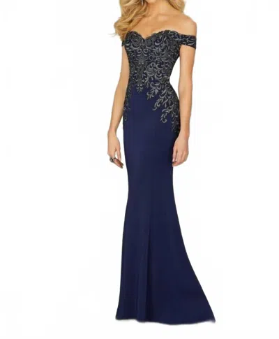 Mgny Off The Shoulder Dress In Navy In Blue